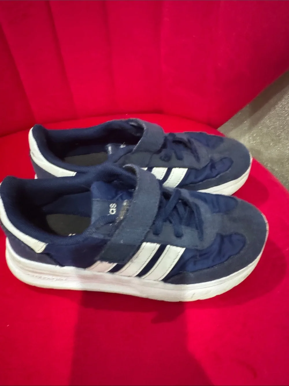adidas Kids Navy and White Hook-and-Loop Sneakers